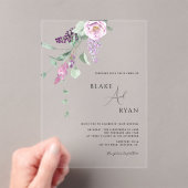 パープモダンル、マウヴ、パステルのフローラ アクリル招待状 (インサイチュ (ポータブル))