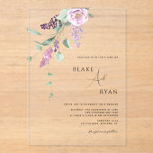 パープモダンル、マウヴ、パステルのフローラ アクリル招待状 (正面)