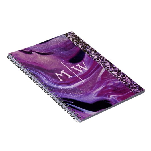 パープモノグラムのルエレガントマーブルグリッターラグジュアリー ノートブック (右側)