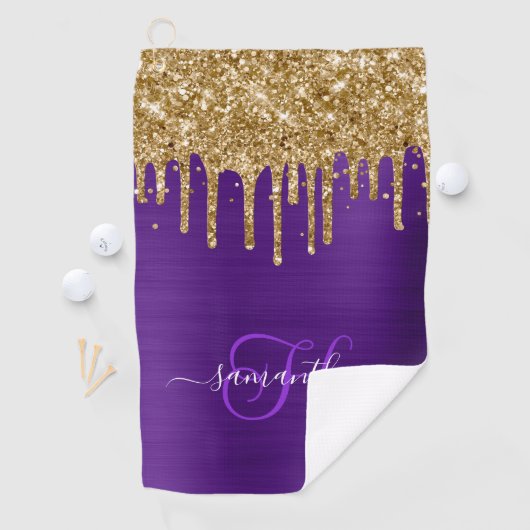パープモノグラムのル王室の金ゴールド滴下グリッター ゴルフタオル (インサイチュ)