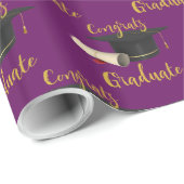 パープルおめでとうの卒業式キャップと卒業証書 ラッピングペーパー (ロールコーナー)