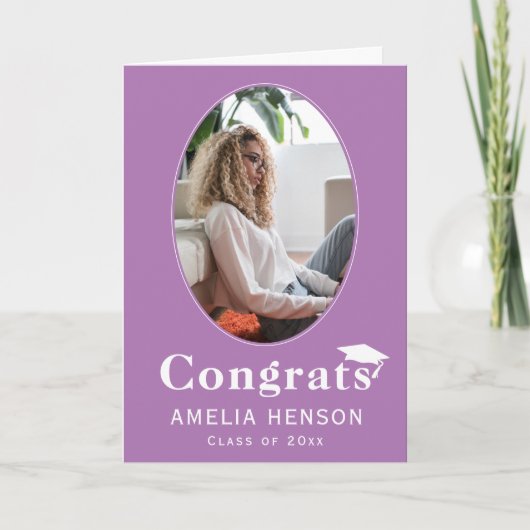 パープルおめでとう大学院写真卒業カード カード (正面)