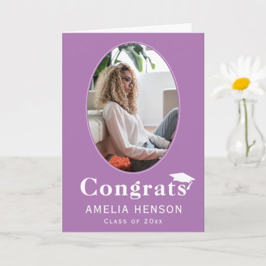パープルおめでとう大学院写真卒業カード カード (小さな植物)