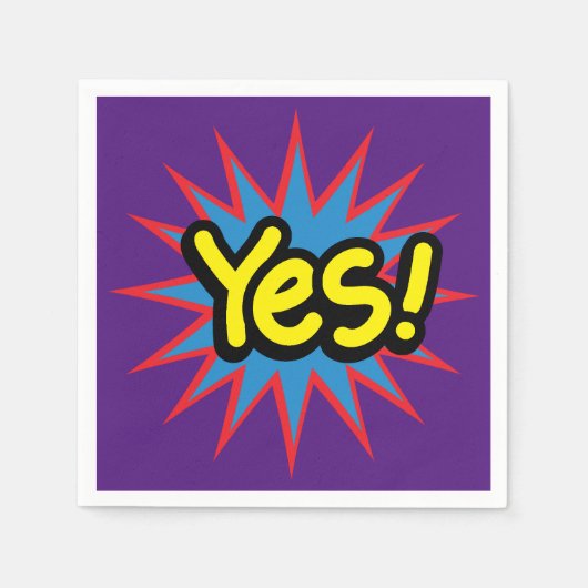 パープルおもしろいポップ・アートのアートYes スタンダードカクテルナプキン (正面)