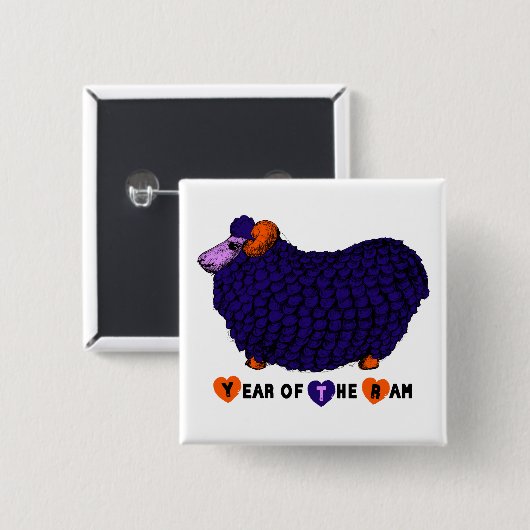 パープルおもしろいラム中国の年〔占星術の〕十二宮図スクエアB 缶バッジ (正面&裏面)