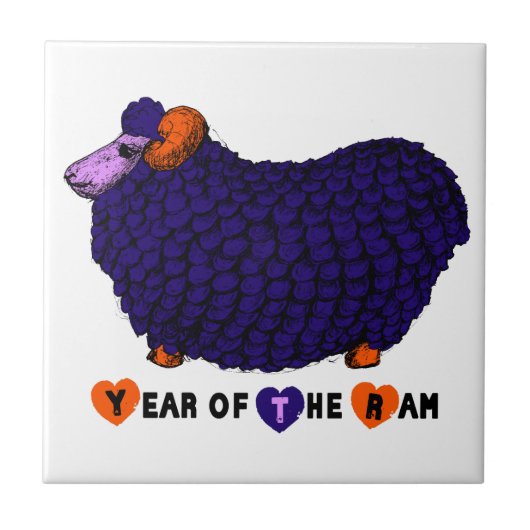 パープルおもしろいラム年中国の〔占星術の〕十二宮図タイル タイル (正面)