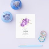 パープルおよびアイボリーフローラ結婚式招待状 チラシ (シングル)
