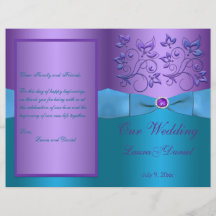 パープルおよびターコイズフローラ結婚式 プログラム