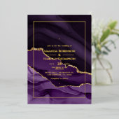 パープルおよび金ゴールドアゲ結婚ートのフォイル招待状 箔招待状 (立ち正面)