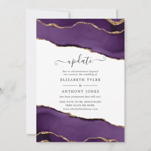 パープルおよび金ゴールドアゲ結婚ートの更新招待状 招待状 (正面)