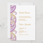 パープルおよび金ゴールドインディアンペイズリーブライダルシャワー 招待状 (正面)