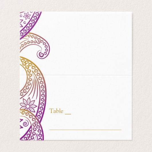パープルおよび金ゴールドインディアン結婚ペイズリー座席表 名刺 (外部フラット)
