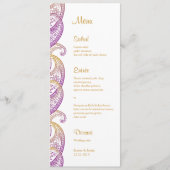 パープルおよび金ゴールドインディアン結婚ペイズリー メニュー (正面)