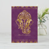 パープルおよび金ゴールドグリッターインディアン結婚式招待状 招待状 (スタンド正面)