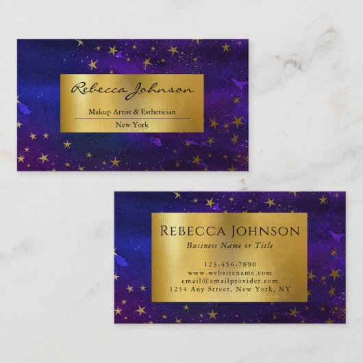 パープルおよび金ゴールドグリッター名刺 名刺 (正面/裏面)