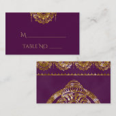 パープルおよび金ゴールドグリッター結婚インディアン座席表 プレイスカード (正面/裏面)