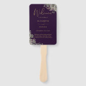 パープルおよび金ゴールドゴシックフローラ結婚式 プログラム ハンドファン (正面)