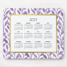 パープルおよび金ゴールドフローラつる植物 | 2021カレンダー マウスパッド