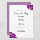 パープルおよび金ゴールドフローラ婚約パーティ 招待状 (正面/裏面)
