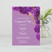 パープルおよび金ゴールドフローラ婚約パーティ 招待状 (スタンド正面)