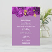 パープルおよび金ゴールドフローラ結婚式招待状 招待状 (スタンド正面)