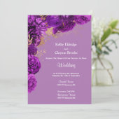 パープルおよび金ゴールドフローラ結婚式招待状 招待状 (スタンド正面)