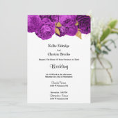 パープルおよび金ゴールドフローラ結婚式招待状 招待状 (スタンド正面)