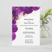 パープルおよび金ゴールドフローラ結婚式招待状 招待状 (スタンド正面)