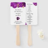 パープルおよび金ゴールドフローラ結婚式 プログラムハンドファン ハンドファン (正面&裏面)