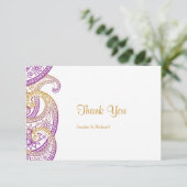 パープルおよび金ゴールドペイズリー伝統的インディアン結婚ズ サンキューカード (スタンド正面)