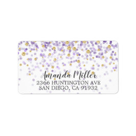 パープルおよび金ゴールド紙吹雪差出人住所ラベル ラベル