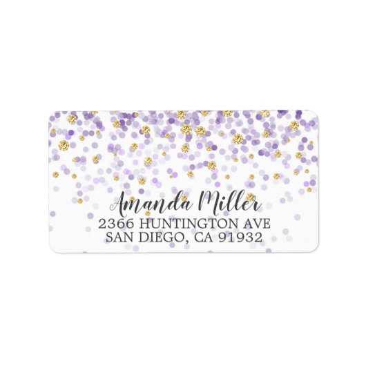パープルおよび金ゴールド紙吹雪差出人住所ラベル ラベル (正面)