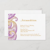 パープルおよび金ゴールド結婚ペイズリーの宿泊施設 エンクロージャーカード (正面/裏面)