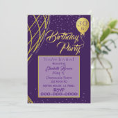 パープルおよび金ゴールド誕生日招待状 招待状 (スタンド正面)