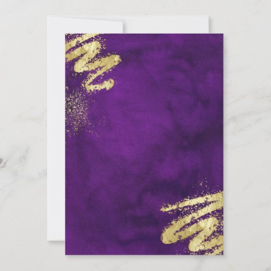 パープルおよび金ゴールド誕生日招待状 招待状 (裏面)