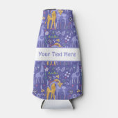 パープルお洒落ティール（緑がかった色）イエローギラフェス模様 ボトルクーラー (正面)