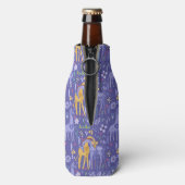 パープルお洒落ティール（緑がかった色）イエローギラフェス模様 ボトルクーラー (ボトル裏面)