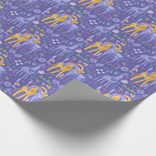 パープルお洒落ティール(緑がかった色)イエローギラフェス模様 ラッピングペーパー (角)