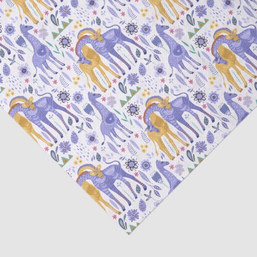 パープルお洒落ティール（緑がかった色）イエローギラフェス模様 薄葉紙 (詳細)