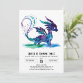 パープルお洒落ドラゴンデジタルボーイ誕生日 招待状 (スタンド正面)