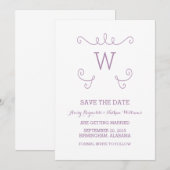 パープルお洒落フローリッシュ保存招待状 招待状 (正面/裏面)