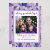 パープルお洒落ホリデーグリーティングカード サンキューカード (正面/裏面)