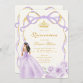 パープルお洒落金ゴールドボウフローラクインセアニラ 招待状 (正面/裏面)