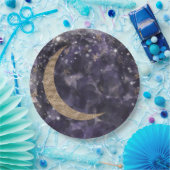 パープルお洒落金ゴールドムーンスターズ赤ちゃんシャワー ペーパープレート (パーティー)