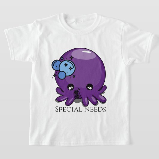 パープルかわいいタコイラストレーション特殊ニーズ Tシャツ (レイダウン)