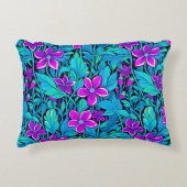パープルかわいらしとティール(緑がかった色)ブルーフローラ アクセントクッション (正面)