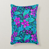 パープルかわいらしとティール(緑がかった色)ブルーフローラ アクセントクッション (正面(垂直))