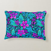 パープルかわいらしとティール(緑がかった色)ブルーフローラ アクセントクッション (裏面)