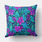 パープルかわいらしとティール(緑がかった色)ブルーフローラ クッション (裏面)