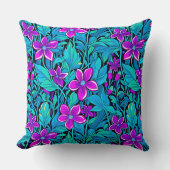 パープルかわいらしとティール(緑がかった色)ブルーフローラ クッション (正面)
